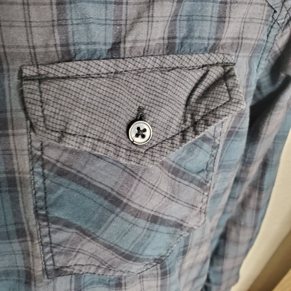 Point Zero Shirt Button Down Long Sleeve Plaid Burst Pockets - Picture 13 of 13